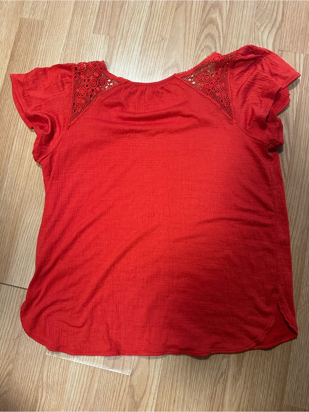 XL Orange flowy boho Eyelit short sleeve shirt casual relaxed - Picture 7 of 9